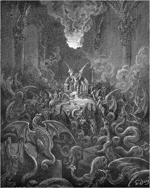 Сатана и собрание демонов в Аду. Иллюстрация Гюстава Доре